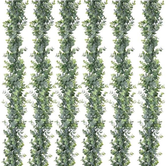 6 Pack Faux Eucalyptus Garland Plant, Artificial Vines Hanging Eucalyptus Leaves - Picture 1 of 7